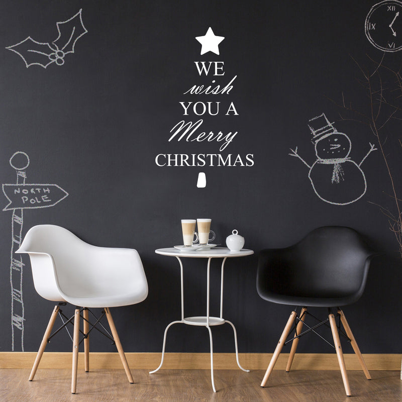 We Wish You A Merry Christmas Vinyl Wall Art Decal - 34.5" x 23.5" Decoration Vinyl Sticker - Green White 34.5" x 23.5" 3