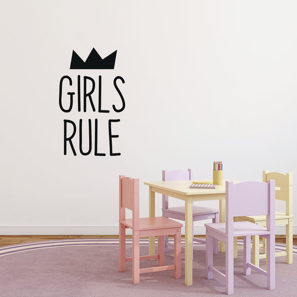 Cute Wall Decal for Girls Bedroom - Girls Rule - 28" x 17" - Vinyl Art Decals for Baby Nursery Room Wall Decor - Toddler Girl Bedroom Vinyl Stickers Decoration Black 28" x 17"