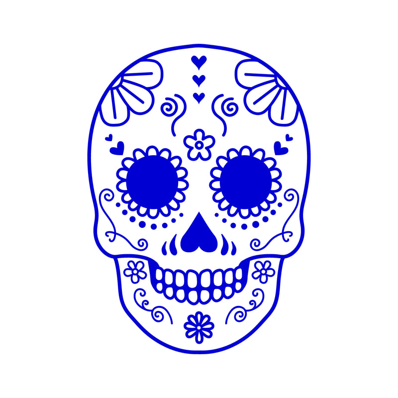 Vinyl Wall Art Decal - Day of The Dead Skull - 21" x 15" - Sugar Skull Mexican Holiday Seasonal Sticker - Kids Teens Adults Indoor Outdoor Wall Door Window Living Room Office Decor (21" x 15"; Blue) Blue 21" x 15"