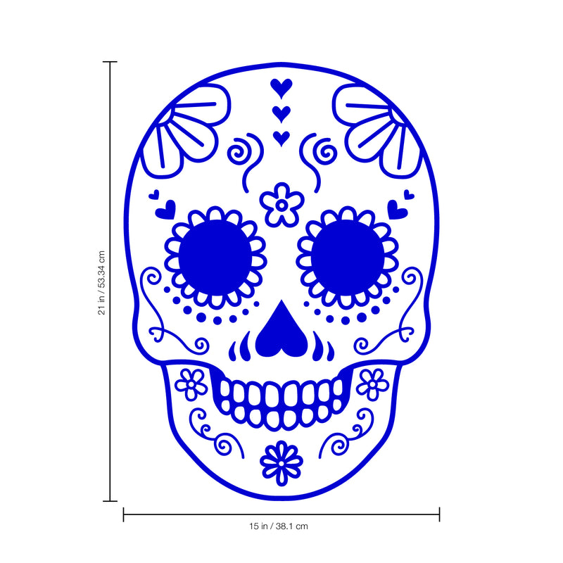 Vinyl Wall Art Decal - Day of The Dead Skull - 21" x 15" - Sugar Skull Mexican Holiday Seasonal Sticker - Kids Teens Adults Indoor Outdoor Wall Door Window Living Room Office Decor (21" x 15"; Blue) Blue 21" x 15" 3