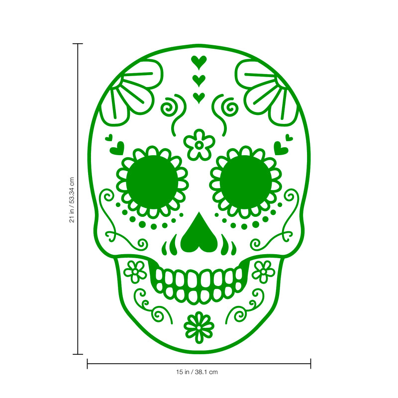 Vinyl Wall Art Decal - Day of The Dead Skull - 21" x 15" - Sugar Skull Mexican Holiday Seasonal Sticker - Kids Teens Adults Indoor Outdoor Wall Door Window Living Room Office Decor (21" x 15"; Green) Green 21" x 15" 2