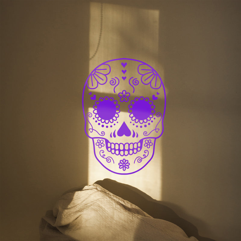 Vinyl Wall Art Decal - Day Of The Dead Skull - 21" x 15" - Sugar Skull Mexican Holiday Seasonal Sticker - Kids Teens Adults Indoor Outdoor Wall Door Window Living Room Office Decor (21" x 15"; Purple) Purple 21" x 15" 3