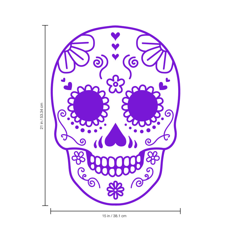 Vinyl Wall Art Decal - Day Of The Dead Skull - 21" x 15" - Sugar Skull Mexican Holiday Seasonal Sticker - Kids Teens Adults Indoor Outdoor Wall Door Window Living Room Office Decor (21" x 15"; Purple) Purple 21" x 15" 4