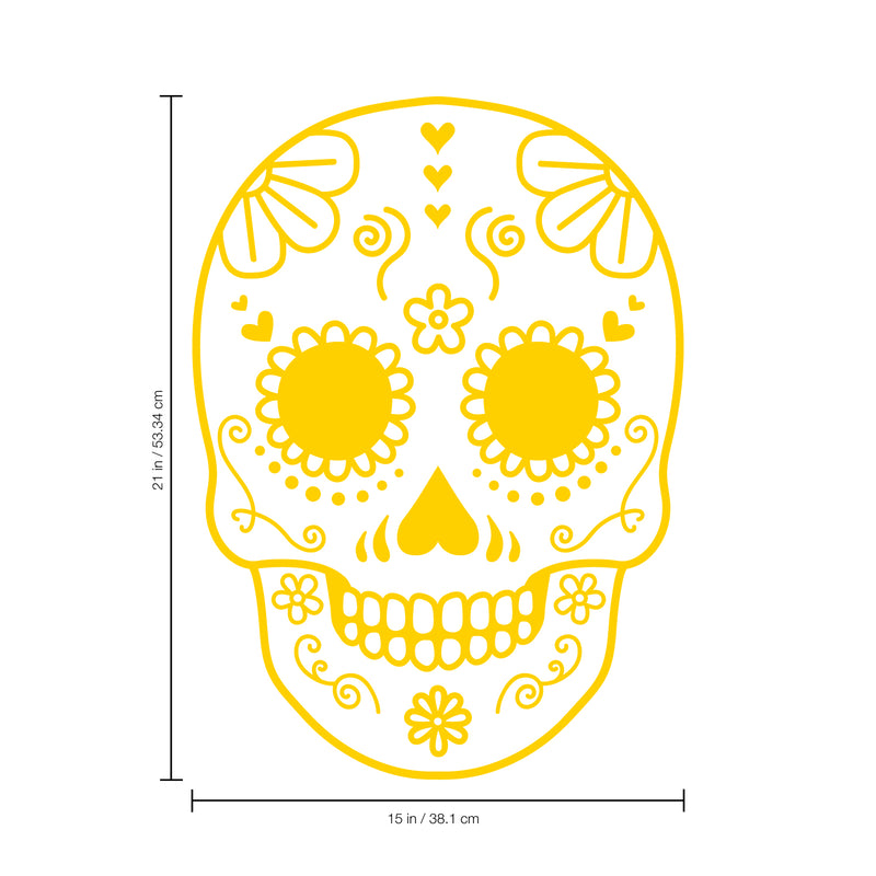 Vinyl Wall Art Decal - Day Of The Dead Skull - 21" x 15" - Sugar Skull Mexican Holiday Seasonal Sticker - Kids Teens Adults Indoor Outdoor Wall Door Window Living Room Office Decor (21" x 15"; Yellow) Yellow 21" x 15" 2