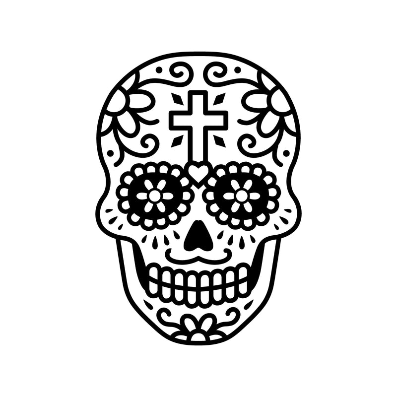 Vinyl Wall Art Decal - Day of The Dead Skull - Sugar Skull Mexican Holiday Seasonal Sticker - Kids Teens Adults Indoor Outdoor Wall Door Window Living Room Office Decor (21" x 15"; Black)   3