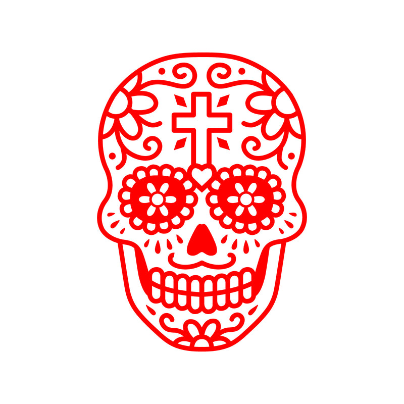 Vinyl Wall Art Decal - Day of The Dead Skull with Cross - 14" x 10" - Sugar Skull Mexican Holiday Seasonal Sticker - Teens Adults Indoor Outdoor Wall Door Living Room Office Decor (14" x 10"; Red) Red 14" x 10" 2