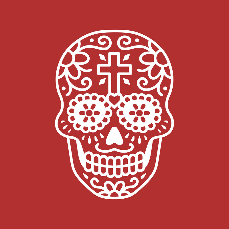 Vinyl Wall Art Decal - Day of The Dead Skull with Cross - 14" x 10" - Sugar Skull Mexican Holiday Seasonal Sticker - Teens Adults Indoor Outdoor Wall Door Living Room Office Decor (14" x 10"; White) White 14" x 10" 2