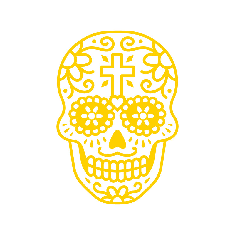 Vinyl Wall Art Decal - Day of The Dead Skull with Cross - 14" x 10" - Sugar Skull Mexican Holiday Seasonal Sticker - Teens Adults Indoor Outdoor Wall Door Living Room Office Decor (14" x 10"; Yellow) Yellow 14" x 10" 2