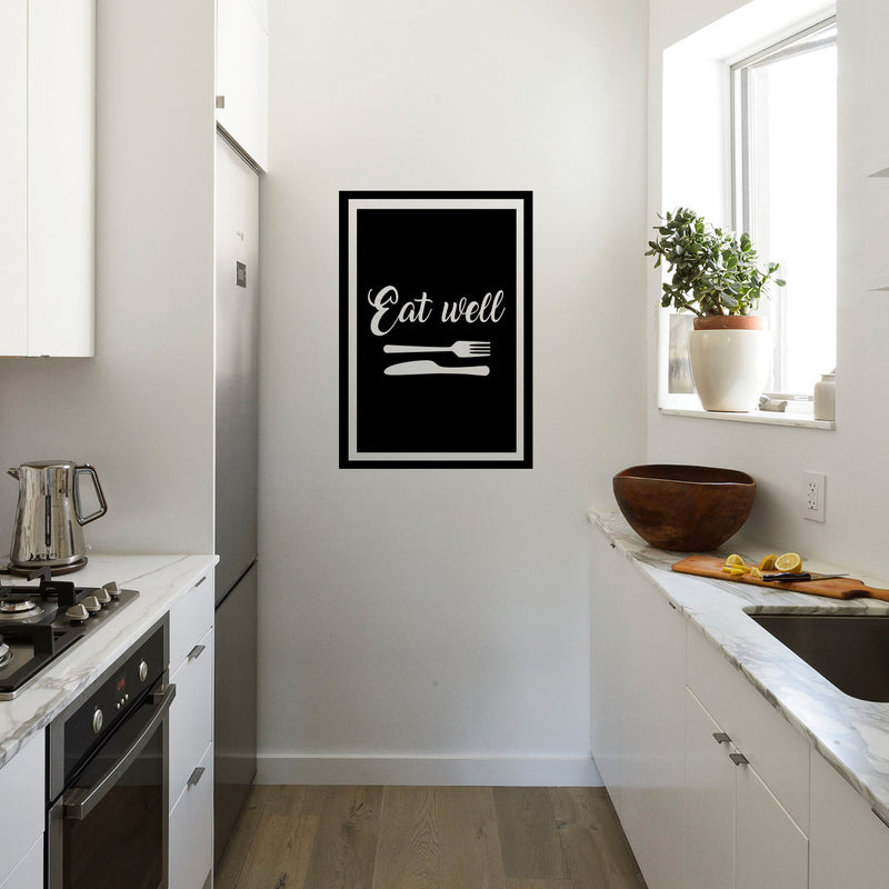 Vinyl Art Wall Decal - Eat Well - 30" x 21" - Modern Cursive Lettering Fork Knife Food Dining Room Kitchen Household Quotes - Positive Home Workplace Cafe Restaurant Eatery Decals Black 30" x 21" 2