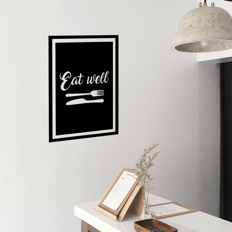 Vinyl Art Wall Decal - Eat Well - 30" x 21" - Modern Cursive Lettering Fork Knife Food Dining Room Kitchen Household Quotes - Positive Home Workplace Cafe Restaurant Eatery Decals Black 30" x 21" 3