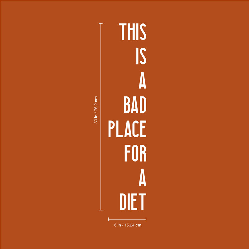 Vinyl Art Wall Decal - This is A Bad Place for A Diet - 30" x 6" - Funny Modern Food Dining Room Kitchen Quotes - Witty Jokes for Home Workplace Cafe Restaurant Eatery Decals (30" x 6"; White) White 30" x 6"