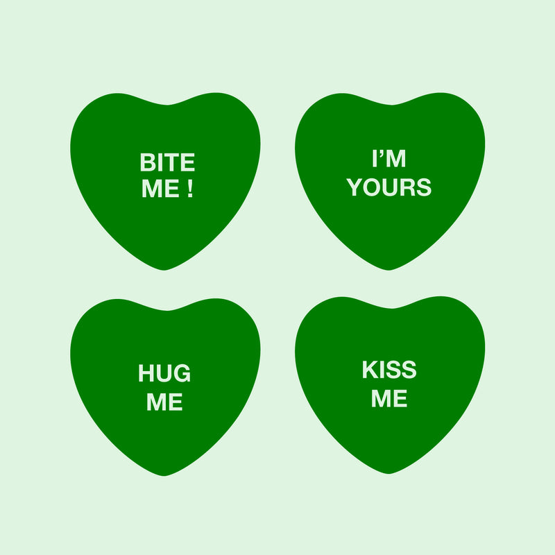 Set of 4 Valentines Day Vinyl Wall Art Decal - Assorted Heart Candies - 10" x 11" Each - Valentine’s Home Living Room Bedroom Fun Indoor Outdoor Apartment Coffee Shop Decor (10" x 11" Each; Green) Green 10" x 11" each