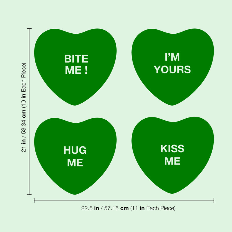 Set of 4 Valentines Day Vinyl Wall Art Decal - Assorted Heart Candies - 10" x 11" Each - Valentine’s Home Living Room Bedroom Fun Indoor Outdoor Apartment Coffee Shop Decor (10" x 11" Each; Green) Green 10" x 11" each 2