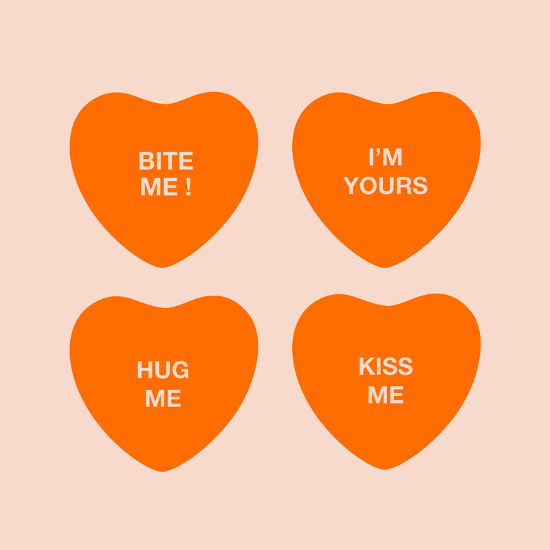 Set of 4 Valentines Day Vinyl Wall Art Decal - Assorted Heart Candies - 10" x 11" Each - Valentine’s Home Living Room Bedroom Fun Indoor Outdoor Apartment Coffee Shop Decor (10" x 11" Each; Orange) Orange 10" x 11" each