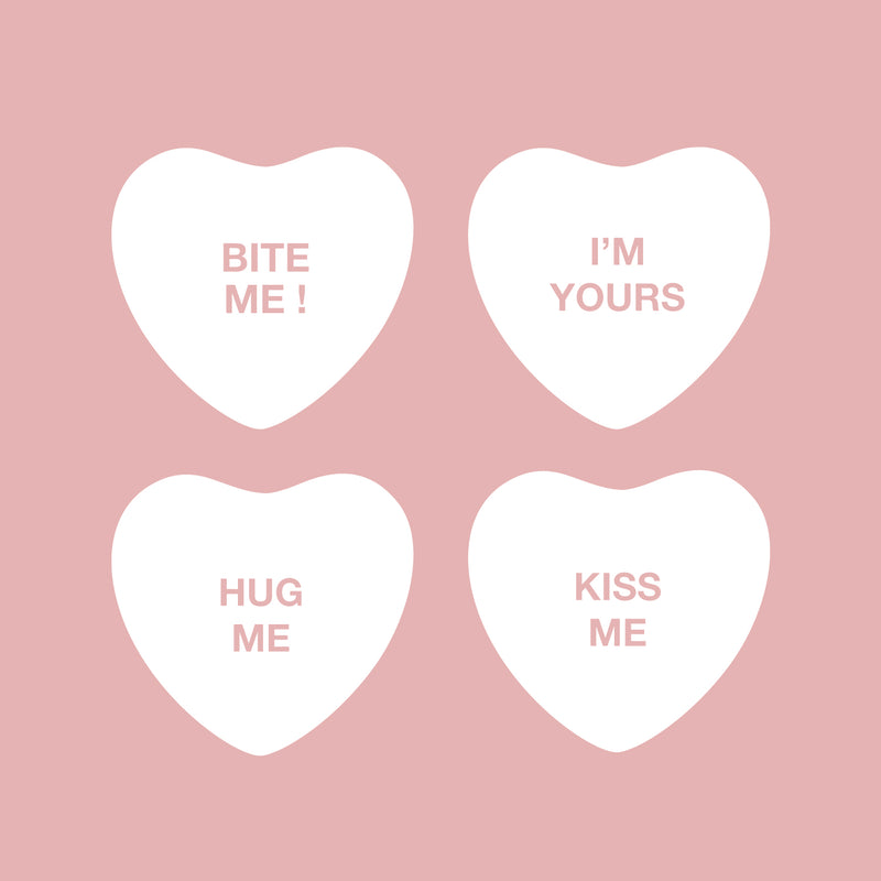 Set of 4 Valentines Day Vinyl Wall Art Decal - Assorted Heart Candies - 10" x 11" Each - Valentine’s Home Living Room Bedroom Fun Indoor Outdoor Apartment Coffee Shop Decor (10" x 11" Each; White) White 10" x 11" each