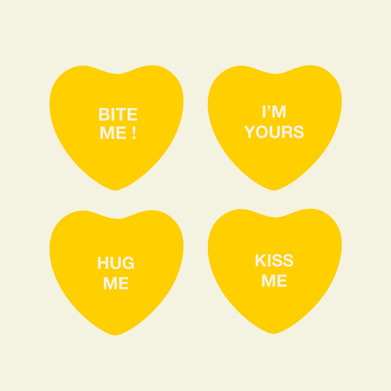 Set of 4 Valentines Day Vinyl Wall Art Decal - Assorted Heart Candies - 10" x 11" Each - Valentine’s Home Living Room Bedroom Fun Indoor Outdoor Apartment Coffee Shop Decor (10" x 11" Each; Yellow) Yellow 10" x 11" each 4