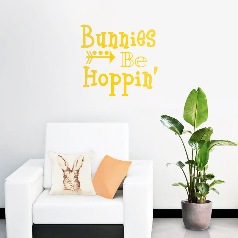 Easter Day Vinyl Wall Art Decal - Bunnies Be Hoppin - 21" x 23" - Resurrection Sunday Pascha Holiday Modern Cute Home Living Room Bedroom Apartment Office Work Decor (21" x 23"; Yellow) Yellow 21" x 23" 4