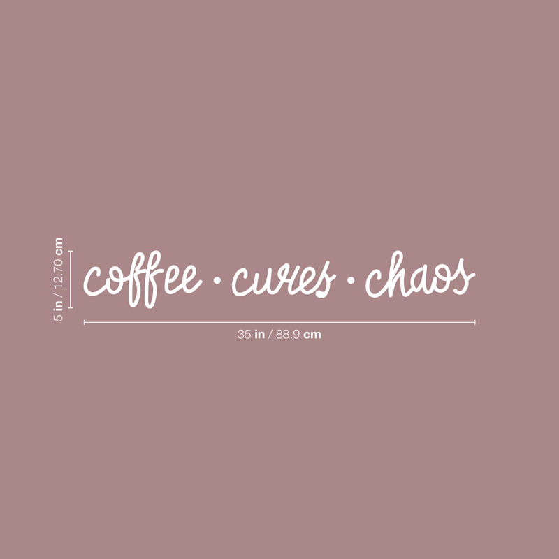 Vinyl Wall Art Decal - Coffee Curves Chaos - 5" x 35" - Trendy Humorous Quote For Coffee Lovers Home Apartment Kitchen Living Room Office Workplace Cafe School Sticker Decoration White 5" x 35"