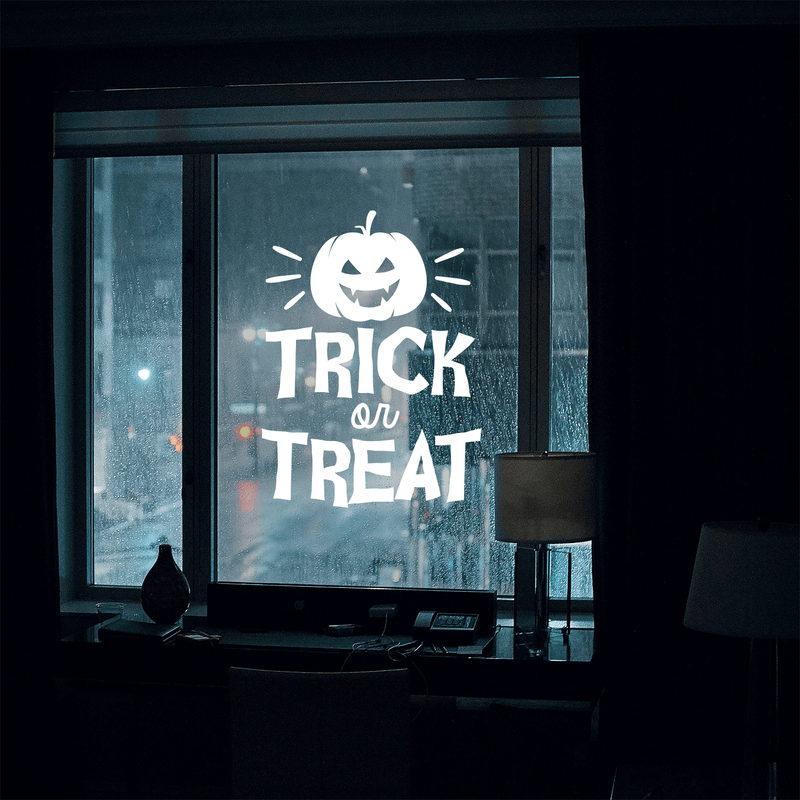Vinyl Wall Art Decal - Trick Or Treat Pumpkin - 23" x 17" - Trendy Spooky Halloween Quote For Home Entryway Front Door Store Coffee Shop Restaurant Seasonal Decoration Sticker White 23" x 17" 3