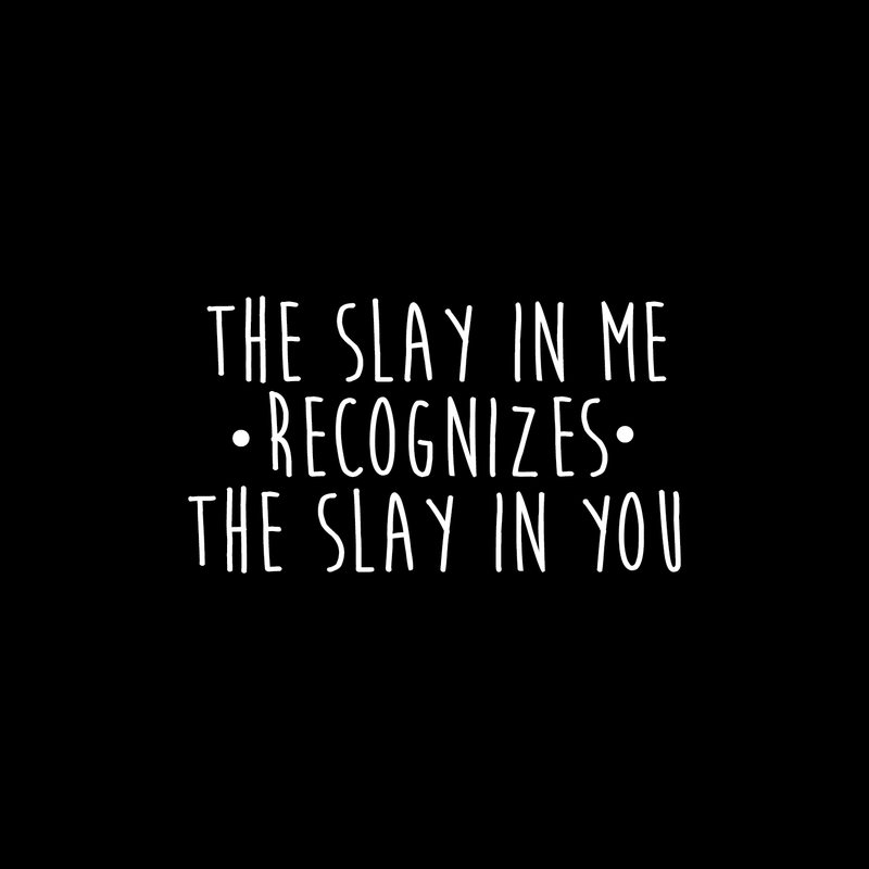 Vinyl Wall Art Decal - The Slay In Me Recognizes The Slay In You - 14" x 25" - Trendy Motivational Funny Quote For Home Bedroom Office Workplace Coffee Shop Yoga Class Decoration Sticker White 14" x 25" 2