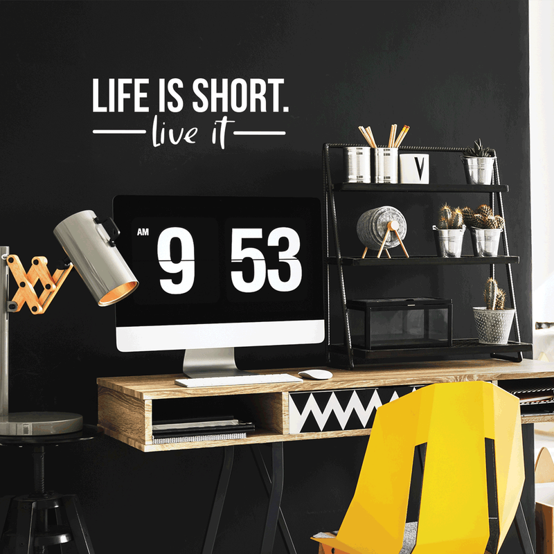 Vinyl Wall Art Decal - Life Is Short Live It - 10.5" x 29" - Modern Motivational Quote For Home Bedroom Classroom Office Workplace Decoration Sticker White 10.5" x 29"