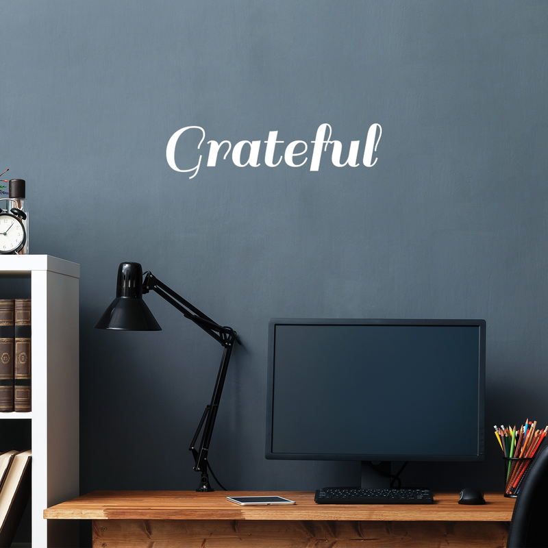 Vinyl Wall Art Decal - Grateful Word - 8.5" x 30" - Modern Inspirational Minimalist Quote For Home Bedroom Living Room Apartment Office Coffee Shop Decoration Sticker White 6.5" x 25"