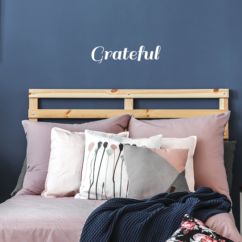 Vinyl Wall Art Decal - Grateful Word - 8.5" x 30" - Modern Inspirational Minimalist Quote For Home Bedroom Living Room Apartment Office Coffee Shop Decoration Sticker White 6.5" x 25" 4