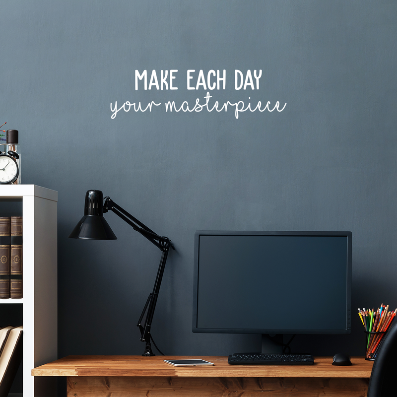 Vinyl Wall Art Decal - Make Each Day Your Masterpiece - 7" x 25" - Modern Inspirational Quote For Home Bedroom Living Room Office Workplace Coffee Shop Decoration Sticker White 7" x 25"