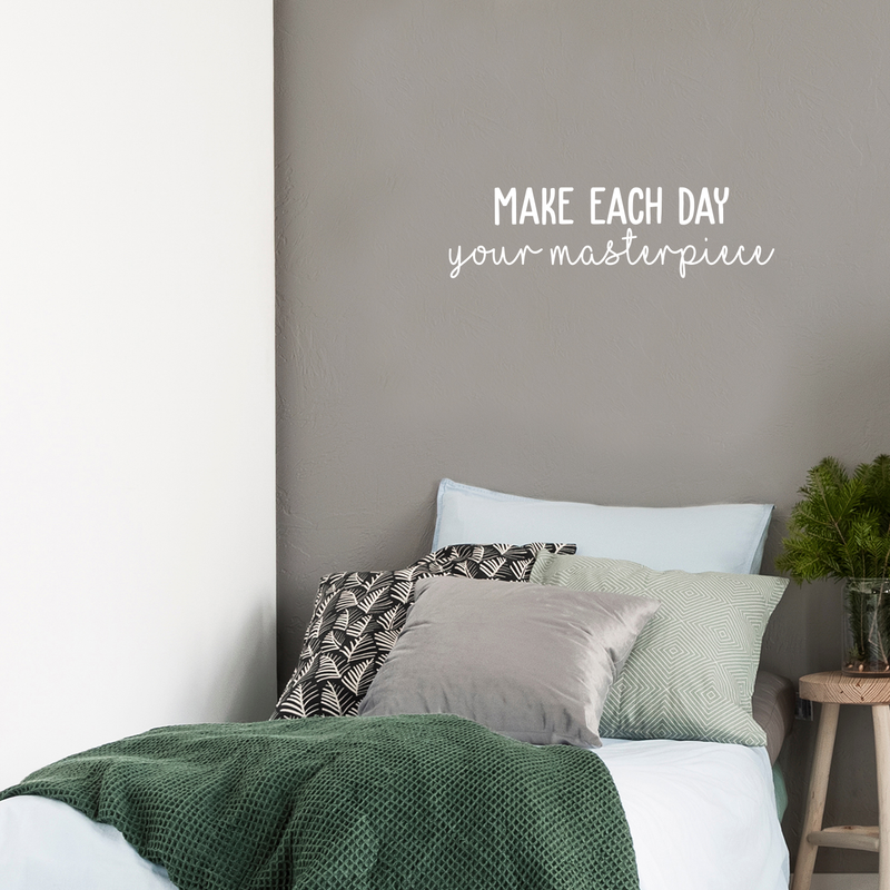 Vinyl Wall Art Decal - Make Each Day Your Masterpiece - 7" x 25" - Modern Inspirational Quote For Home Bedroom Living Room Office Workplace Coffee Shop Decoration Sticker White 7" x 25" 2
