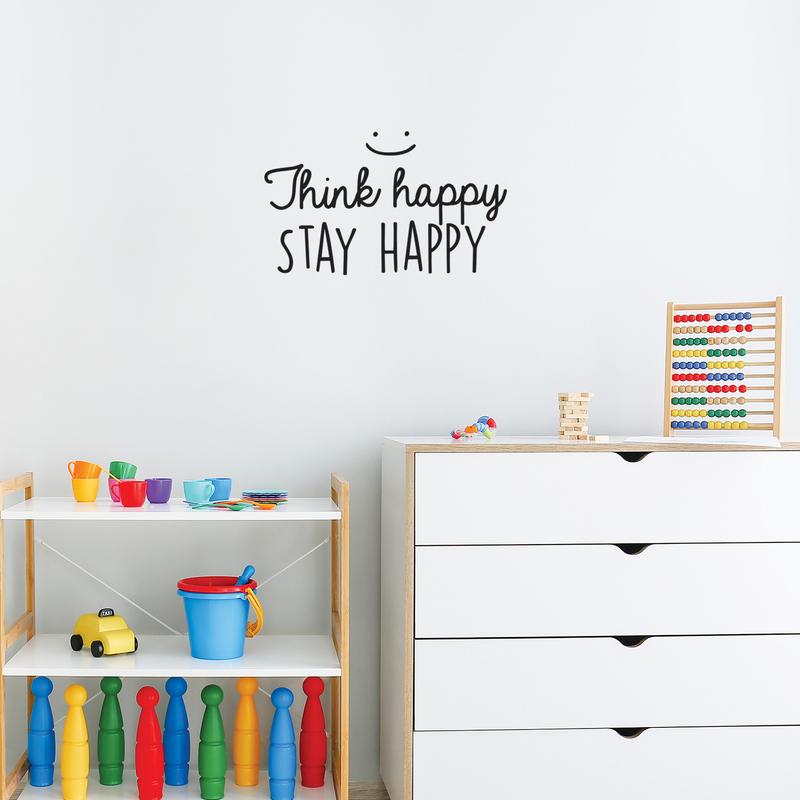 Vinyl Wall Art Decal - Think Happy Stay Happy - 14.5" x 25" - Modern Inspirational Sticker Quote For Home Bedroom Living Room Kids Room Playroom Classroom Office Decor Black 14.5" x 25" 2