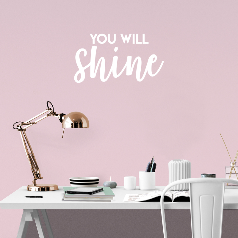 Vinyl Wall Art Decal - You Will Shine - 12" x 22" - Modern Inspirational Quote Cute Sticker For Home Office Bed Bedroom Kids Room Nursery Playroom Coffee Shop Decor White 12" x 22"