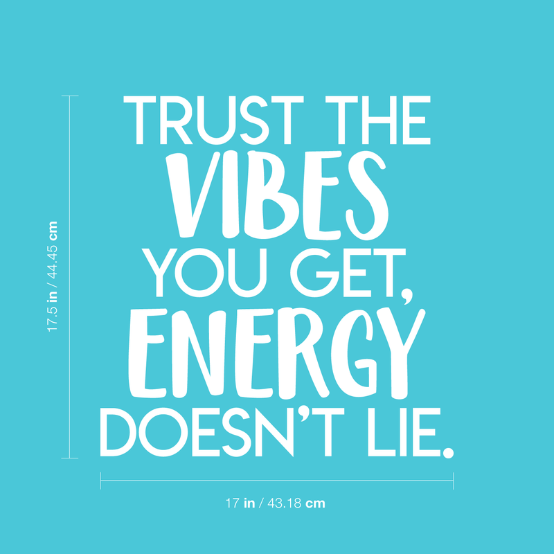 Vinyl Wall Art Decal - Trust The Vibes You Get; Energy Doesn't Lie  - 17.5" x 17" - Modern Inspirational Quote Positive Sticker For Home Office Bedroom Closet Living Room Coffee Shop Decor White 17.5" x 17" 4