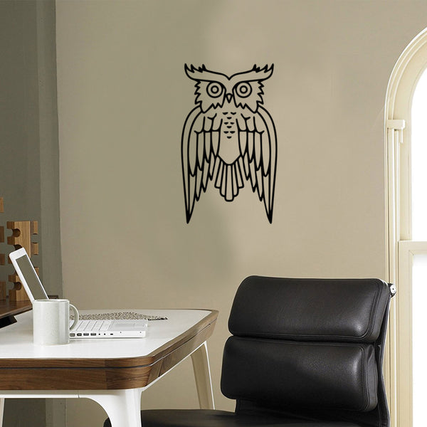 Wise Owl Wall Decoration - Wall Art Decal - Bird Vinyl Sticker - Living Room Wall Decor (White;