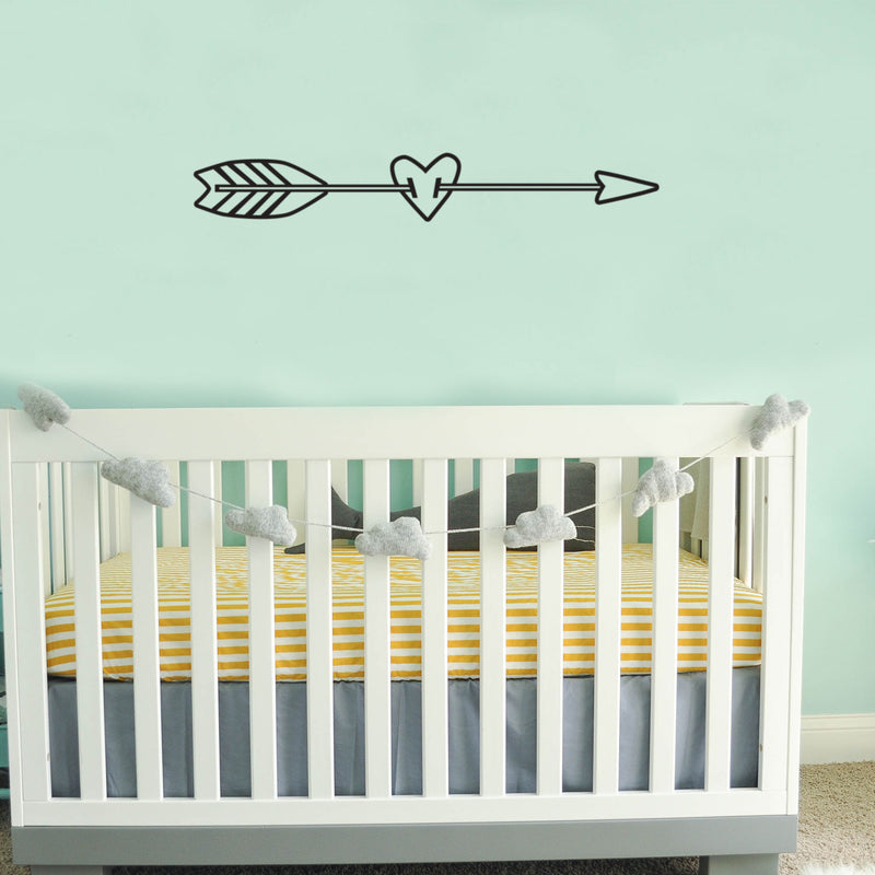 Heart Arrow Living Room and Bedroom Vinyl Wall Art Decal - 3.5" x 22.5" Decoration Vinyl Sticker-Black Black 22.5" x 3.5"