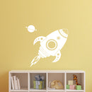 Imprinted Designs Spaceship Rocket with Planet Wall Decal Sticker Art in White - 22" x 22" - Kids Room Wall Art - Children’s Room Decor - Cute Boy’s Nursery Wall Decorations White 28" x 16" 4
