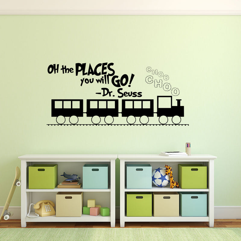 Imprinted Designs Oh The Places You Will Go. Dr Seuss Quote Vinyl Wall Decal Sticker Art (Black; 16" X 42") Black 42" x 16" 2