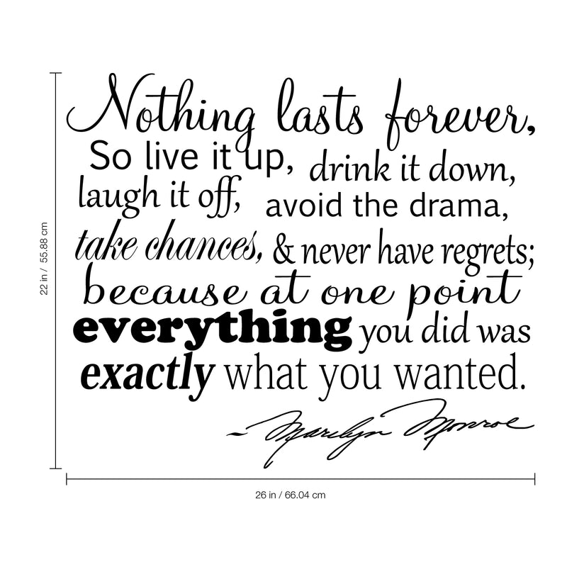 Nothing Lasts Forever. Marilyn Monroe Quote Vinyl Wall Decal Sticker Art Black 22" x 26"