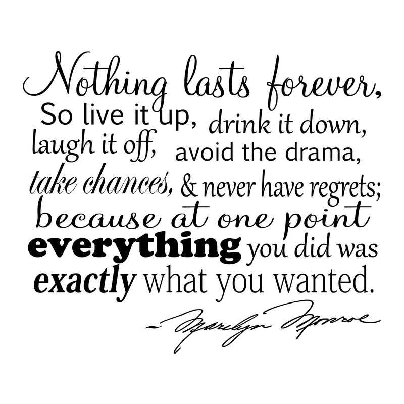 Nothing Lasts Forever. Marilyn Monroe Quote Vinyl Wall Decal Sticker Art Black 22" x 26" 3
