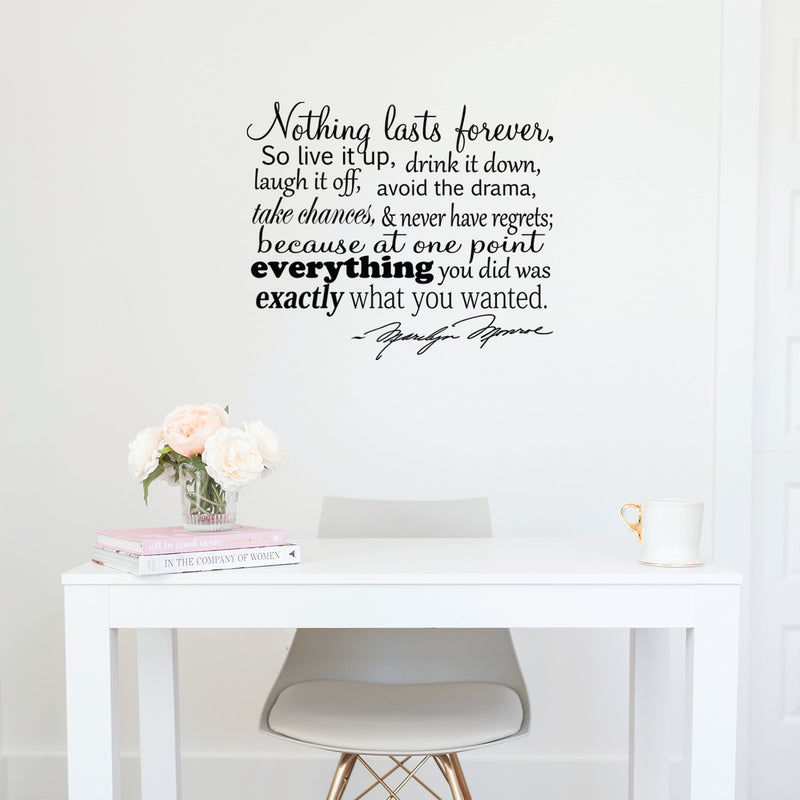 Nothing Lasts Forever... Inspirational Quote Vinyl Wall Art Decal - Decoration Vinyl Sticker - Marilyn Monroe Quote Vinyl Decal - Fashion Quote Vinyl Decal Sticker   4