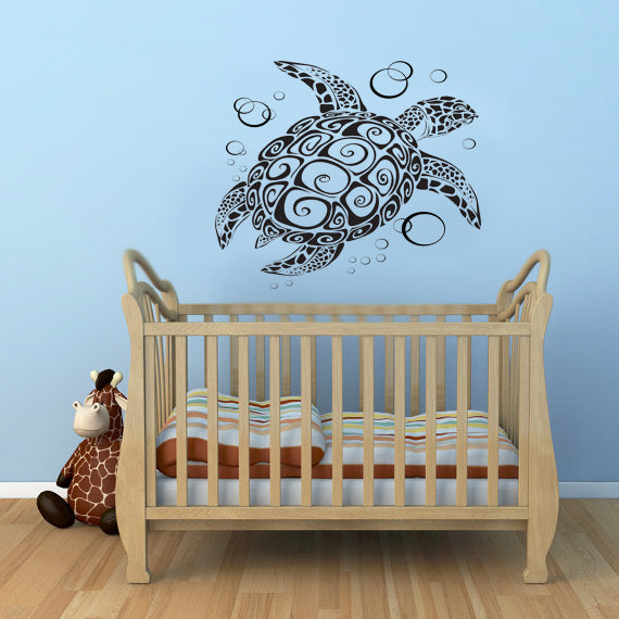 Imprinted Designs Sea Turtle with Bubbles Vinyl Wall Decal Sticker Art Black 22" x 24" 4