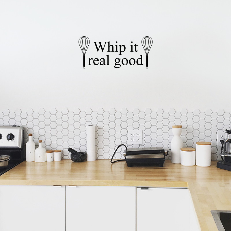 Imprinted Designs Whip It Real Good with Whisks Cute and Funny Kitchen Vinyl Wall Decal Sticker Art Decor Black 12" x 23"