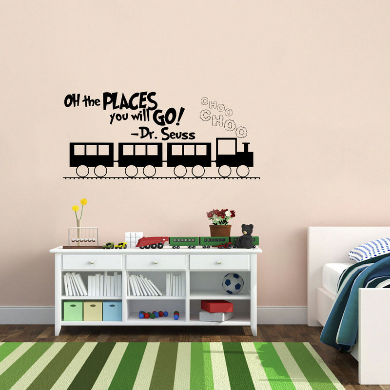 Imprinted Designs Oh The Places You Will Go. Dr Seuss Quote Vinyl Wall Decal Sticker Art (Black; 13" X 32") Black 13" x 32" 2