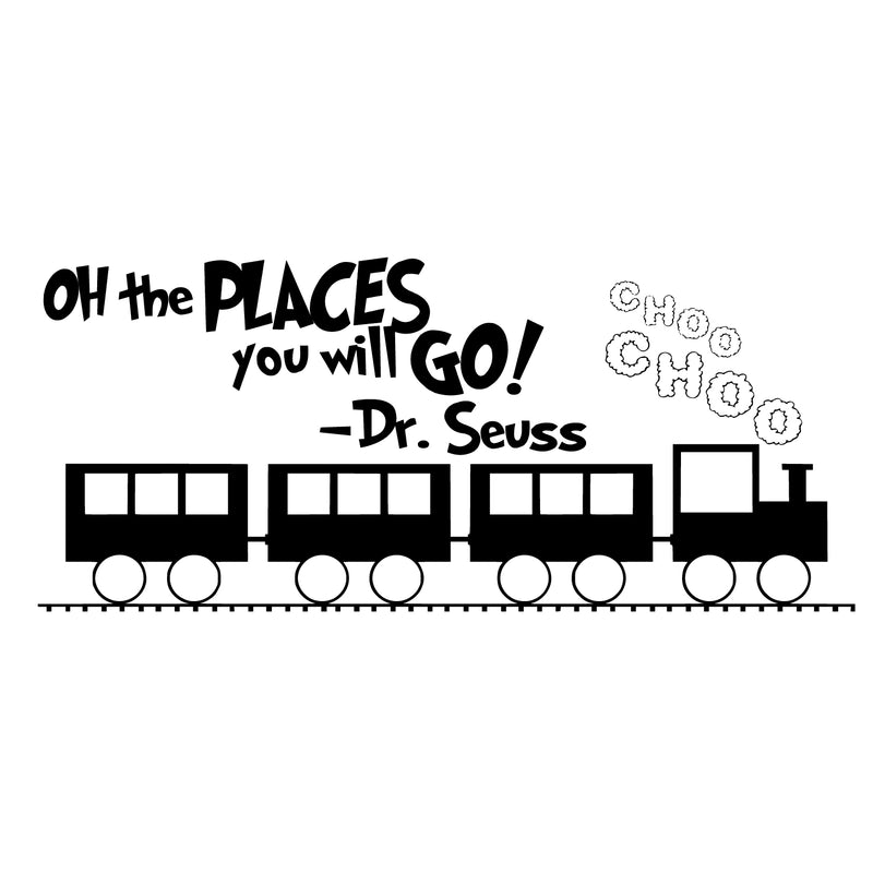 Imprinted Designs Oh The Places You Will Go. Dr Seuss Quote Vinyl Wall Decal Sticker Art (Black; 13" X 32") Black 13" x 32" 3
