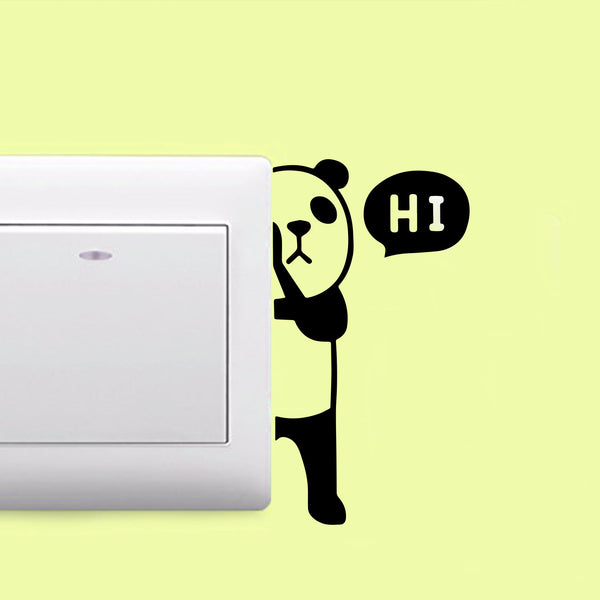 Panda Bear with Hi Quote Wall Art Decal - 1. Decoration Vinyl Sticker - Cute Panda Light Switch Vinyl Sticker - Laptop Skin - Kid’s Room Wall Art Decoration (1.; Green)