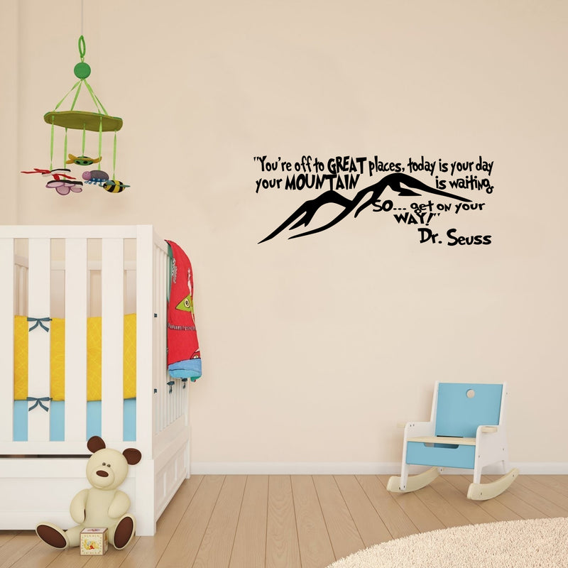 Imprinted Designs You’re Off to Great Places. Dr Seuss Quote Vinyl Wall Decal Sticker Art (Black; 12" X 32") Black 12" x 32" 2