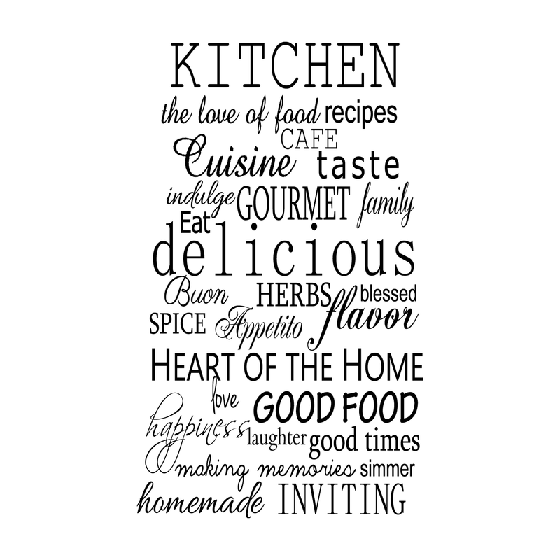 Imprinted Designs Kitchen Words Decorative Vinyl Wall Decal Sticker Art (30" X 38") Black 30" x 38" 2