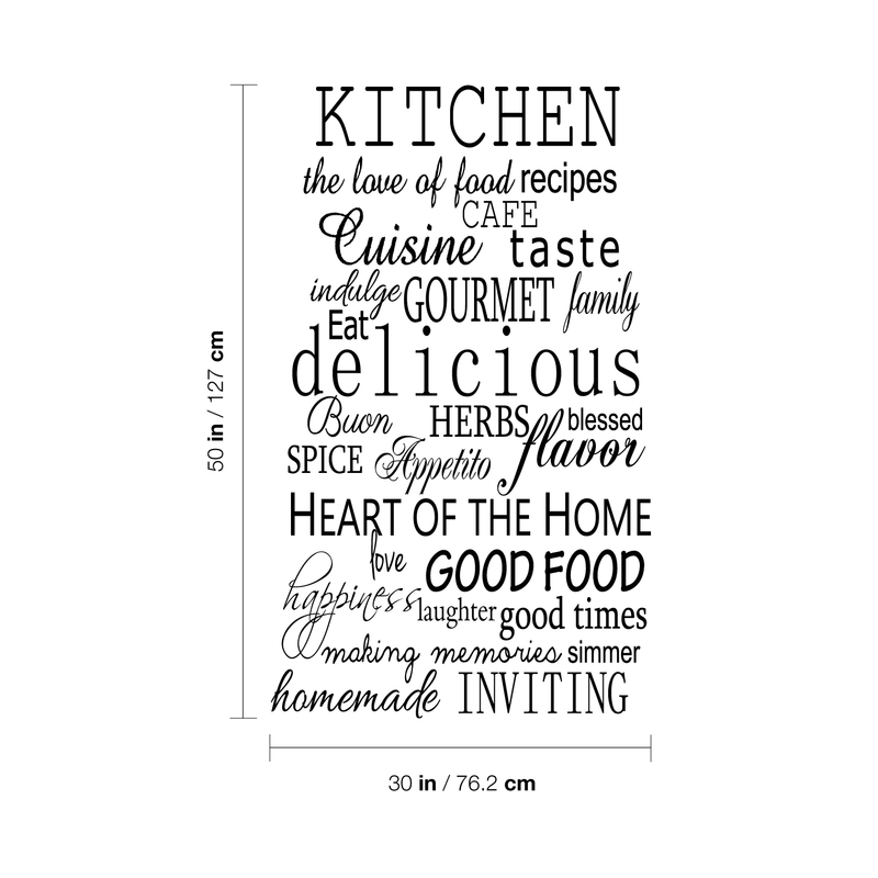 Imprinted Designs Kitchen Words Decorative Vinyl Wall Decal Sticker Art (30" X 38") Black 30" x 38" 3