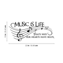 Imprinted Designs Music is Life. That’s Why Our Hearts Have Beats Vinyl Wall Decal Sticker Art 23" X 10" Black 9" x 22"