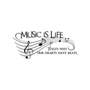 Imprinted Designs Music is Life. That’s Why Our Hearts Have Beats Vinyl Wall Decal Sticker Art 23" X 10" Black 9" x 22" 4