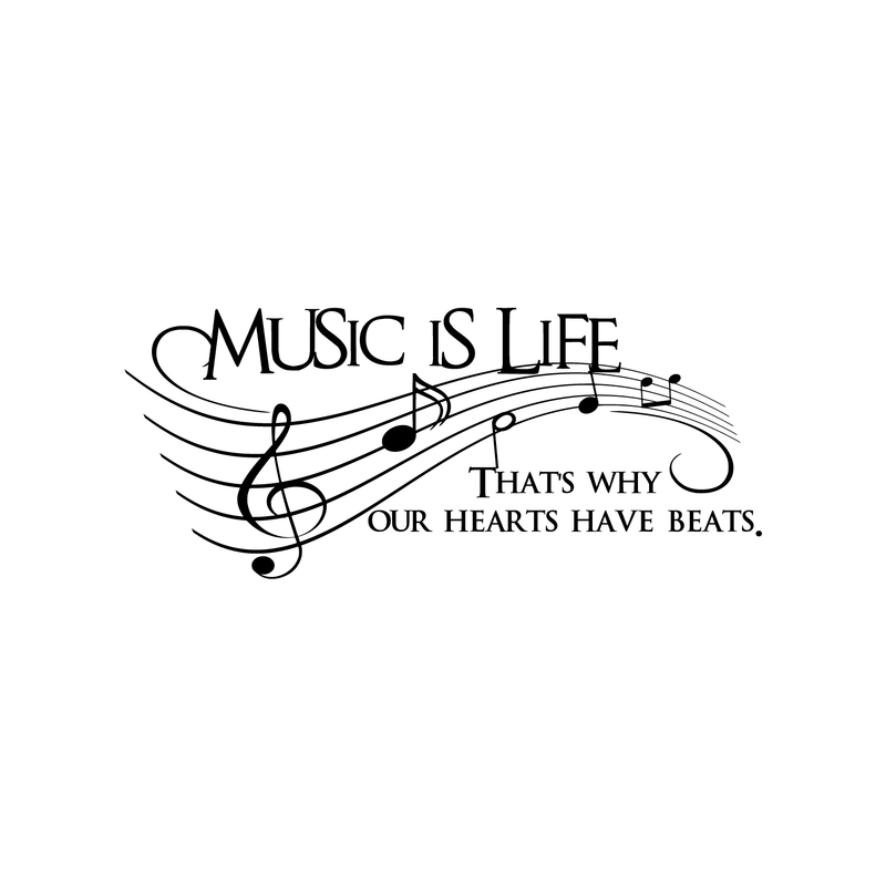 Imprinted Designs Music is Life. That’s Why Our Hearts Have Beats Vinyl Wall Decal Sticker Art 23" X 10" Black 9" x 22" 5